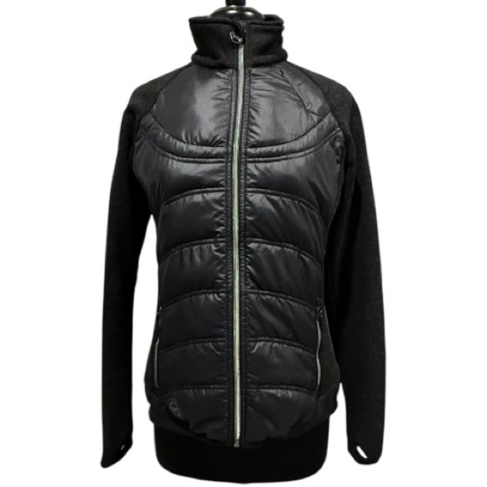 Michael Michael Kors Black Mixed Media Quilted Puffer Jacket Zip Front Coat Sz M
